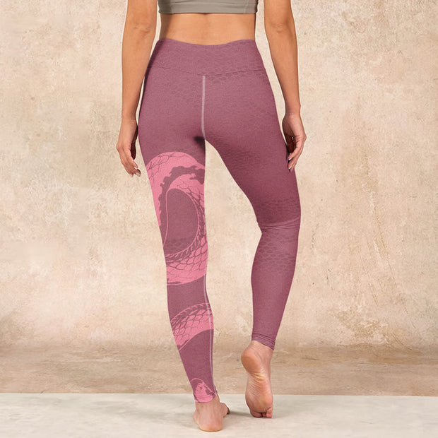 Buddha Stones Pink Snake And Snakeskin Print Gym Leggings Women's Yoga Pants