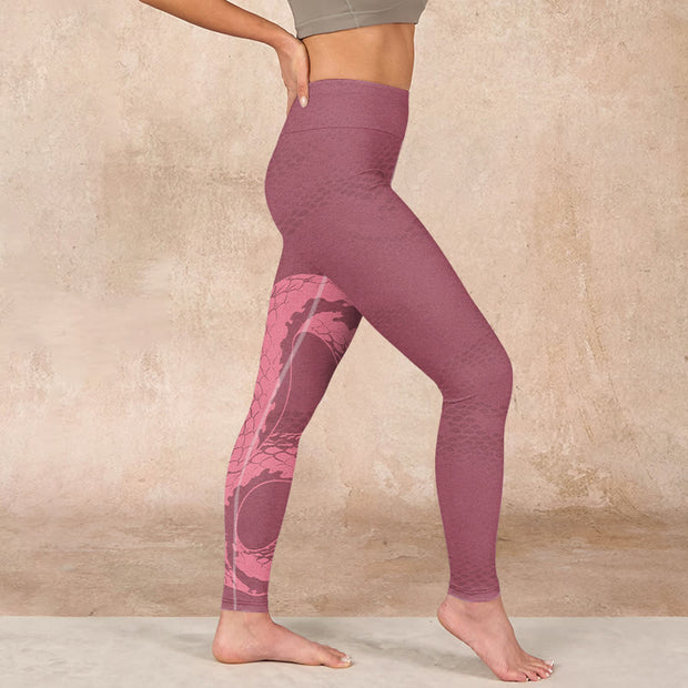 Buddha Stones Pink Snake And Snakeskin Print Gym Leggings Women's Yoga Pants Leggings BS 17