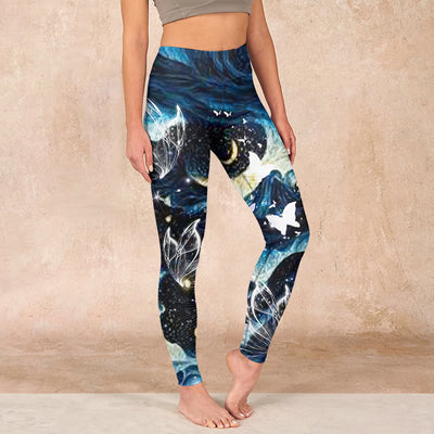 Buddha Stones Blue Butterfly Water Waves Moon Print Gym Leggings Women's Yoga Pants - SteelBlue - US18，UK/AU22，EU50 (4XL) - image 1