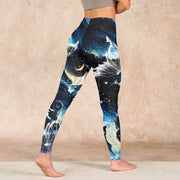 Buddha Stones Blue Butterfly Water Waves Moon Print Gym Leggings Women's Yoga Pants