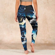 Buddha Stones Blue Butterfly Water Waves Moon Print Gym Leggings Women's Yoga Pants Leggings BS 15