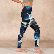 Buddha Stones Blue Butterfly Water Waves Moon Print Gym Leggings Women's Yoga Pants