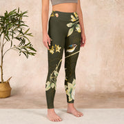 Buddha Stones Black Magnolia Flowers Print Gym Leggings Women's Yoga Pants Leggings BS 3