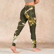 Buddha Stones Black Magnolia Flowers Print Gym Leggings Women's Yoga Pants