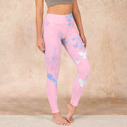 Buddha Stones Butterfly Print Gym Leggings Women's Yoga Pants Leggings BS Pink US18，UK/AU22，EU50 (4XL)