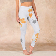 Buddha Stones Maple Gym Leggings Women's Yoga Pants Leggings BS White US18，UK/AU22，EU50 (4XL)