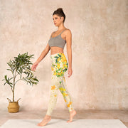 Buddha Stones Yellow Osmanthus Fragrans Rapeseed Print Gym Leggings Women's Yoga Pants