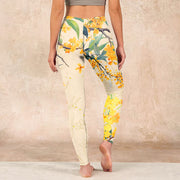 Buddha Stones Yellow Osmanthus Fragrans Rapeseed Print Gym Leggings Women's Yoga Pants