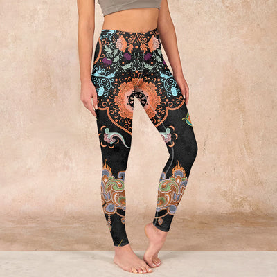 Buddha Stones Mandala Auspicious Clouds Print Gym Leggings Women's Yoga Pants Leggings BS Black US18，UK/AU22，EU50 (4XL)