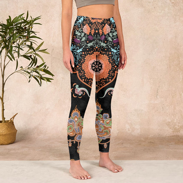 Buddha Stones Mandala Auspicious Clouds Print Gym Leggings Women's Yoga Pants