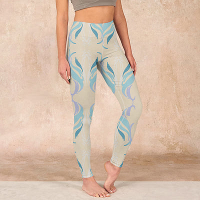 Buddha Stones Blue Purple Green Lines Gym Leggings Women's Yoga Pants - Beige - US18，UK/AU22，EU50 (4XL) - image 1