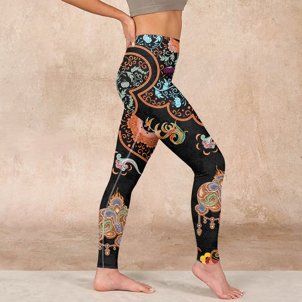 Buddha Stones Mandala Auspicious Clouds Print Gym Leggings Women's Yoga Pants