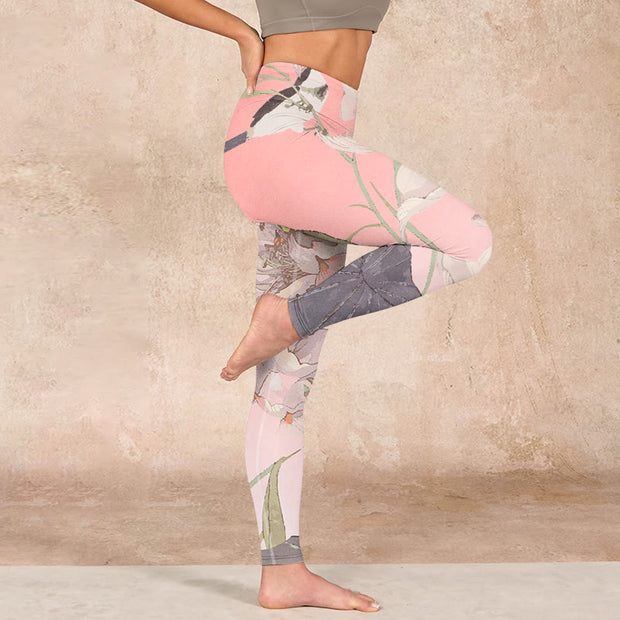 Buddha Stones Withered White Lotus Print Gym Leggings Women's Yoga Pants - image 16