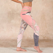 Buddha Stones Withered White Lotus Print Gym Leggings Women's Yoga Pants