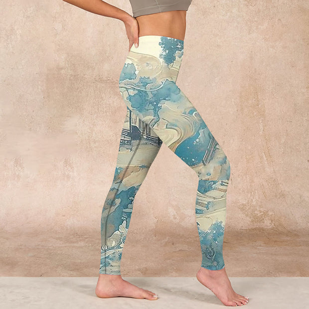 Buddha Stones Chinese Architecture Dark Sea Green Print Fitness Leggings Women's Yoga Pants - image 17