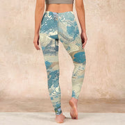 Buddha Stones Chinese Architecture Dark Sea Green Print Fitness Leggings Women's Yoga Pants - image 16