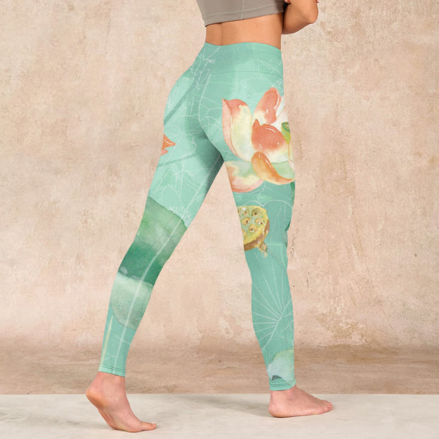 Buddha Stones Lotus Leaves Seed Pods Print Gym Leggings Women's Yoga Pants - image 5