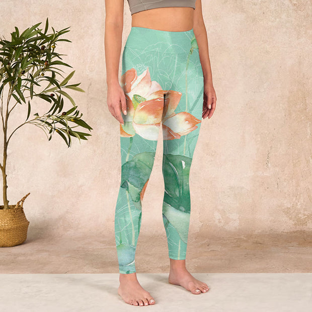 Buddha Stones Lotus Leaves Seed Pods Print Gym Leggings Women's Yoga Pants - image 4