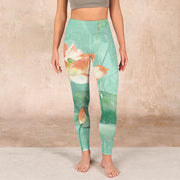 Buddha Stones Lotus Leaves Seed Pods Print Gym Leggings Women's Yoga Pants - image 2