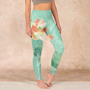 Buddha Stones Lotus Leaves Seed Pods Print Gym Leggings Women's Yoga Pants - MediumSpringGreen - US18，UK/AU22，EU50 (4XL) - image 1