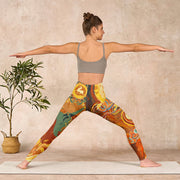 Buddha Stones Golden Auspicious Cloud Waves Print Gym Leggings Women's Yoga Pants - image 11