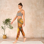 Buddha Stones Golden Auspicious Cloud Waves Print Gym Leggings Women's Yoga Pants