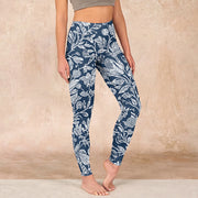 Buddha Stones Dark Blue Flower Print Fitness Leggings Women's Yoga Pants - SteelBlue - US18，UK/AU22，EU50 (4XL) - image 1