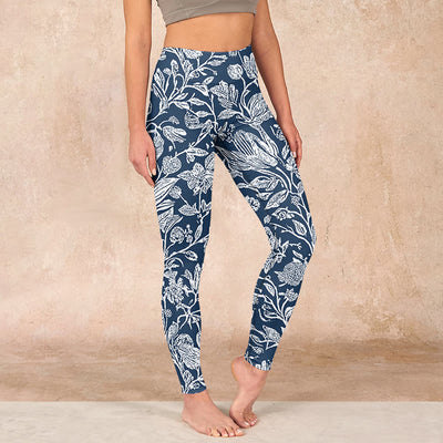 Buddha Stones Dark Blue Flower Print Fitness Leggings Women's Yoga Pants - SteelBlue - US18，UK/AU22，EU50 (4XL) - image 1