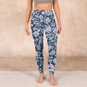 Buddha Stones Dark Blue Flower Print Fitness Leggings Women's Yoga Pants - image 2