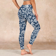 Buddha Stones Dark Blue Flower Print Fitness Leggings Women's Yoga Pants - image 3