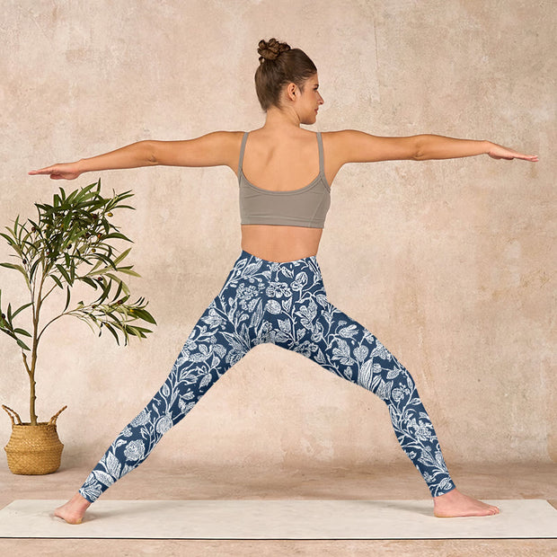 Buddha Stones Dark Blue Flower Print Fitness Leggings Women's Yoga Pants - image 11