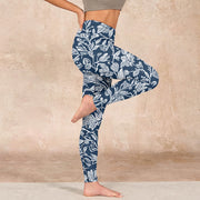 Buddha Stones Dark Blue Flower Print Fitness Leggings Women's Yoga Pants - image 15