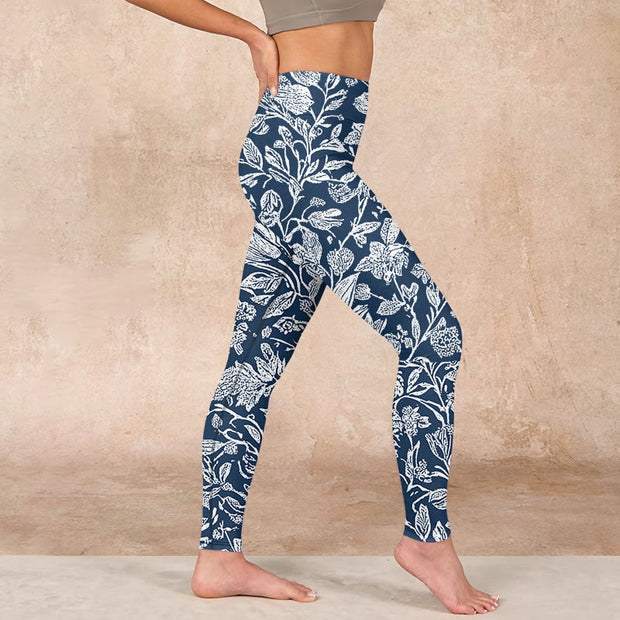 Buddha Stones Dark Blue Flower Print Fitness Leggings Women's Yoga Pants - image 17