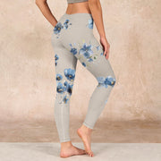 Buddha Stones Dark Blue Flower Gym Leggings Women's Yoga Pants