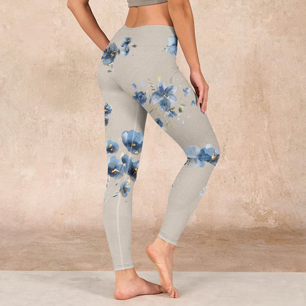 Buddha Stones Dark Blue Flower Gym Leggings Women's Yoga Pants Leggings BS 2