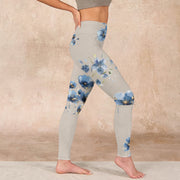 Buddha Stones Dark Blue Flower Gym Leggings Women's Yoga Pants Leggings BS 17