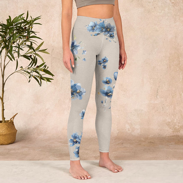 Buddha Stones Dark Blue Flower Gym Leggings Women's Yoga Pants Leggings BS 3