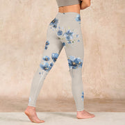 Buddha Stones Dark Blue Flower Gym Leggings Women's Yoga Pants