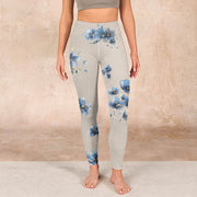 Buddha Stones Dark Blue Flower Gym Leggings Women's Yoga Pants