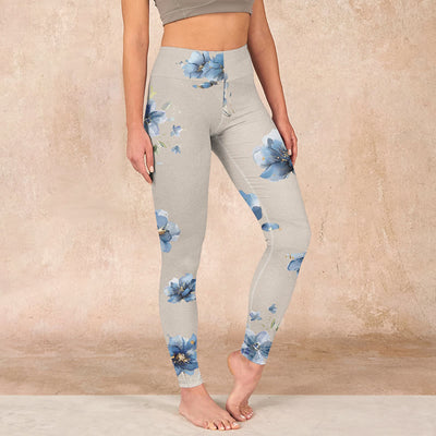 Buddha Stones Dark Blue Flower Gym Leggings Women's Yoga Pants - Wheat - US18，UK/AU22，EU50 (4XL) - image 1
