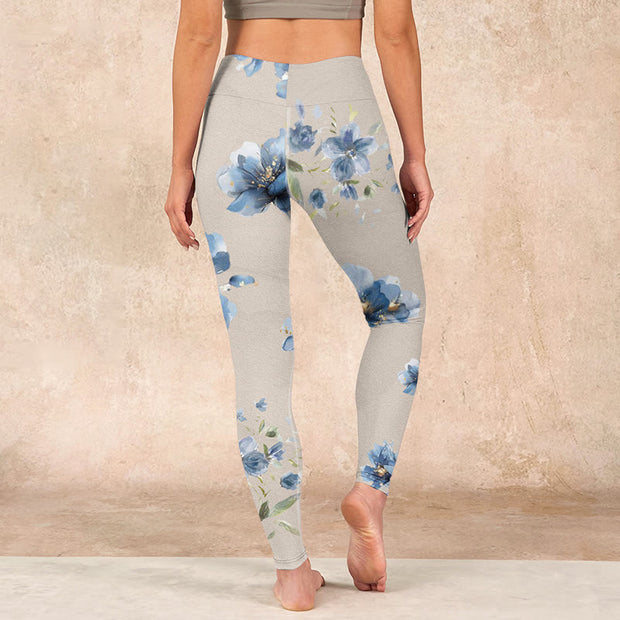 Buddha Stones Dark Blue Flower Gym Leggings Women's Yoga Pants