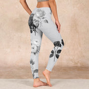 Buddha Stones Black White Rose Gym Leggings Women's Yoga Pants