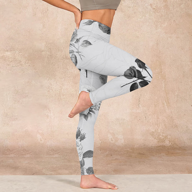 Buddha Stones Black White Rose Gym Leggings Women's Yoga Pants - image 16