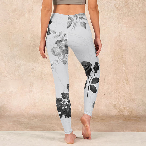 Buddha Stones Black White Rose Gym Leggings Women's Yoga Pants - image 15