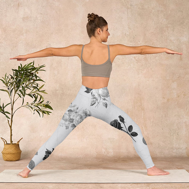 Buddha Stones Black White Rose Gym Leggings Women's Yoga Pants - image 11