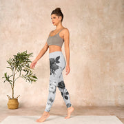 Buddha Stones Black White Rose Gym Leggings Women's Yoga Pants Leggings BS 13