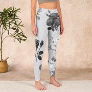 Buddha Stones Black White Rose Gym Leggings Women's Yoga Pants