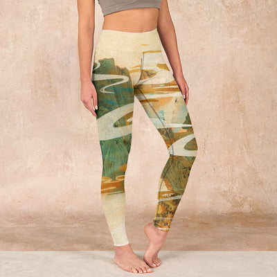 Buddha Stones Green Mountains Clouds Mist Print Fitness Leggings Women's Yoga Pants - LemonChiffon - US18，UK/AU22，EU50 (4XL) - image 1