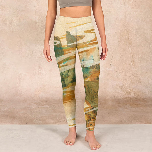 Buddha Stones Green Mountains Clouds Mist Print Fitness Leggings Women's Yoga Pants - image 2