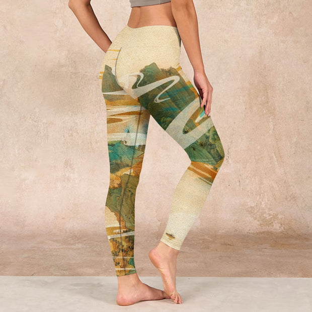 Buddha Stones Green Mountains Clouds Mist Print Fitness Leggings Women's Yoga Pants - image 3
